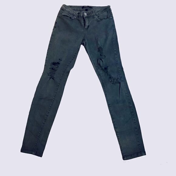 Angel Kiss Gray Distressed Mid-Rise Skinny Jeans Size 3 - Picture 1 of 12